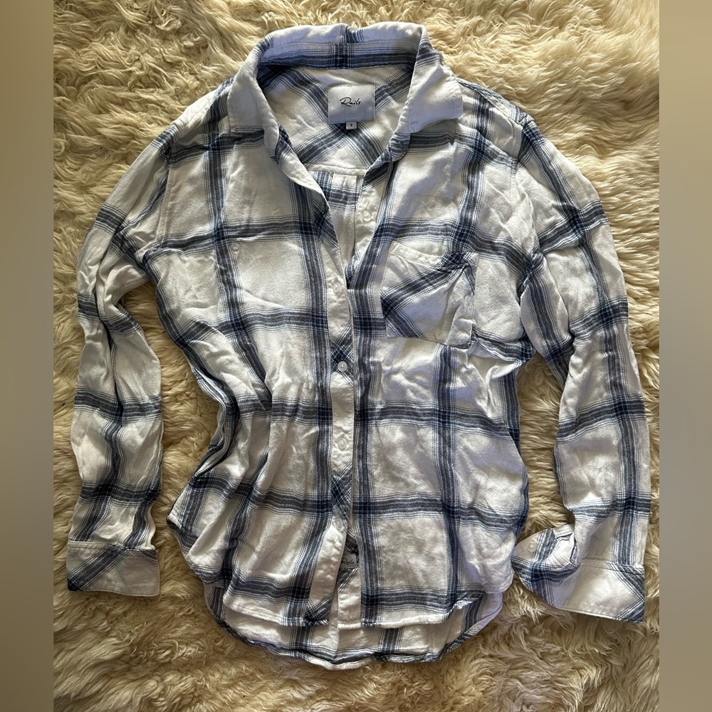 Rails Hunter plaid long sleeve button White Azure Coal size S / small